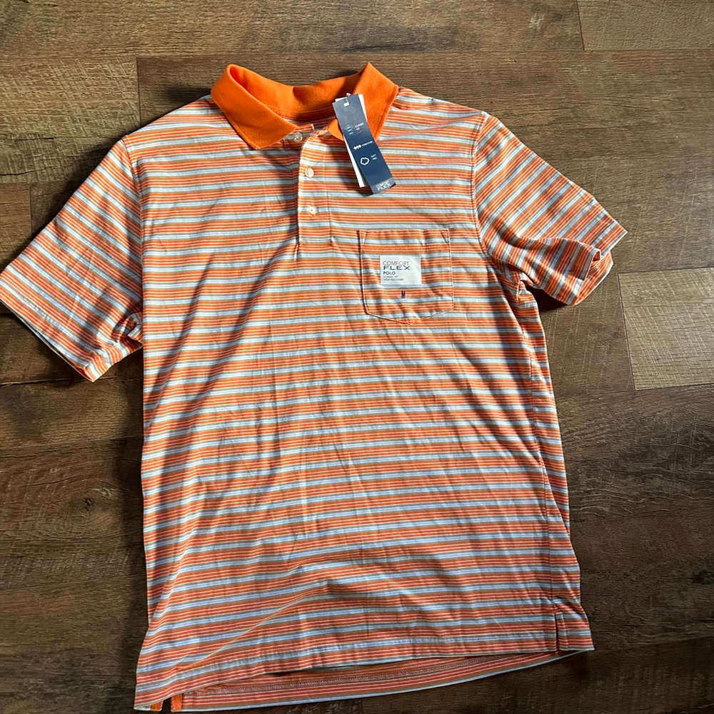 Men's Saddlebred Orange & Blue Striped Comfort Flex Polo M